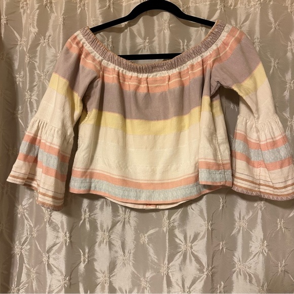MOTHER Off the Shoulder Belle Top in Sweet Southern Trouble Pastel Stipe - Picture 3 of 13